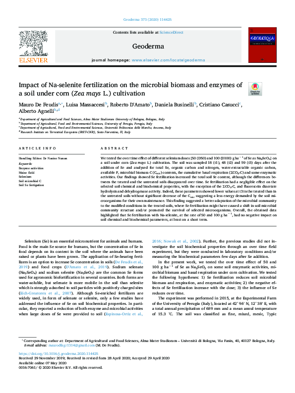 (PDF) Impact of Na-selenite fertilization on the microbial biomass and ...