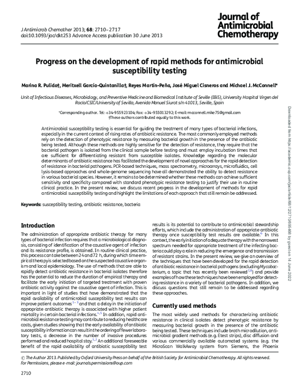 (PDF) Advances in Rapid Antimicrobial Testing Methods