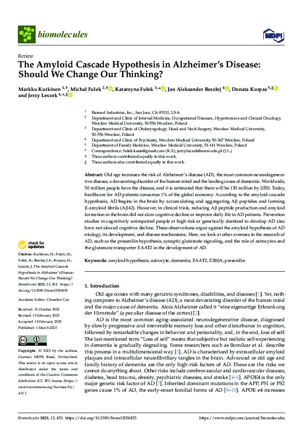 (PDF) The Amyloid Cascade Hypothesis in Alzheimer’s Disease: Should We ...