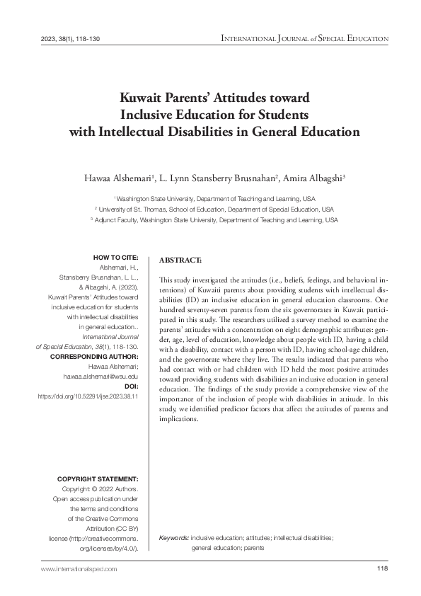 (PDF) Kuwait Parents Attitudes toward Inclusive Education for Students ...