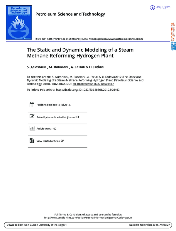 (PDF) The Static and Dynamic Modeling of a Steam Methane Reforming ...