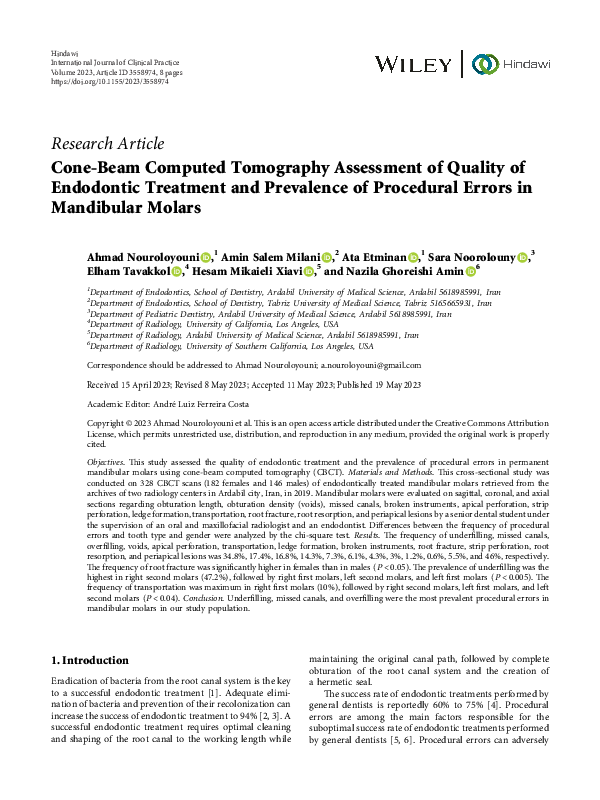 (PDF) Cone-Beam Computed Tomography Assessment of Quality of Endodontic ...