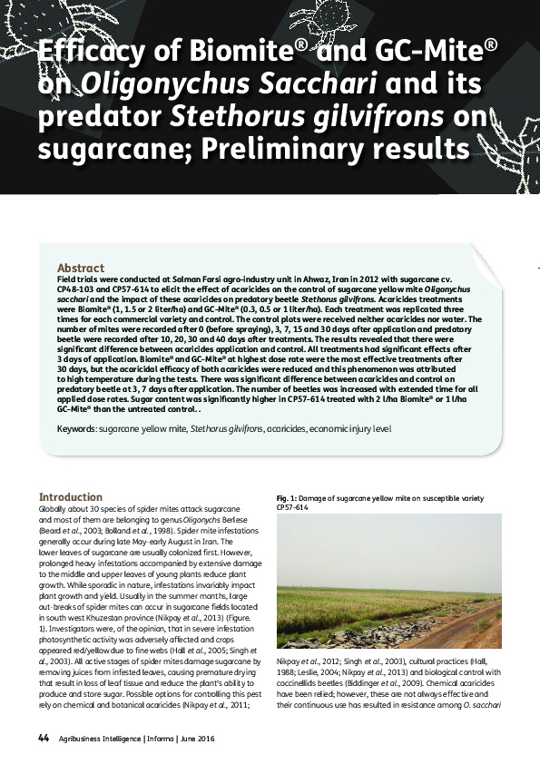 (PDF) Efficacy of Biomite ® and GC-Mite ® on Oligonychus Sacchari and ...