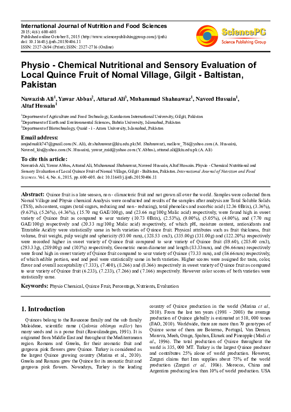 (PDF) Physio - Chemical Nutritional and Sensory Evaluation of Local ...
