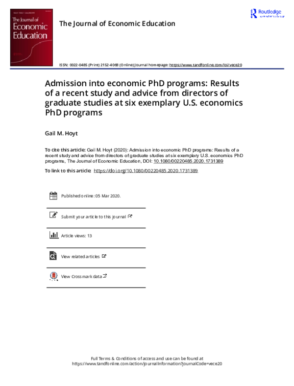 (PDF) Admission into economic PhD programs: Results of a recent study ...