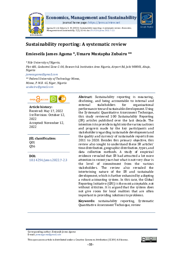 (PDF) Sustainability reporting: A systematic review