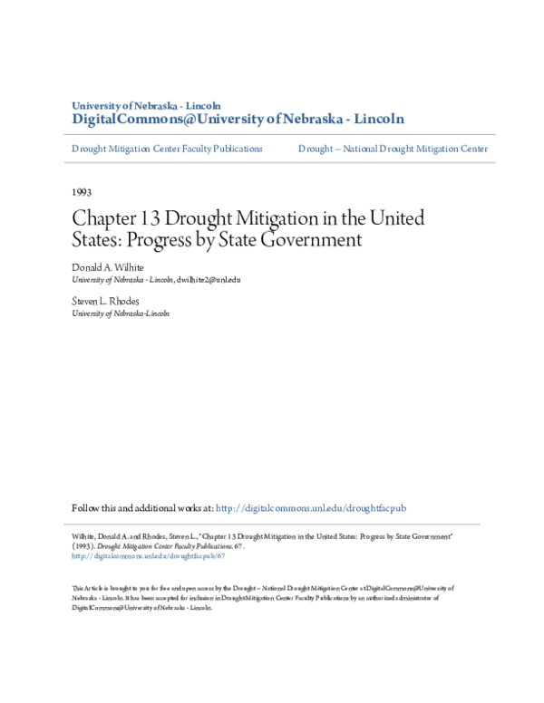 (PDF) Drought Mitigation in the United States: Progress by State Government
