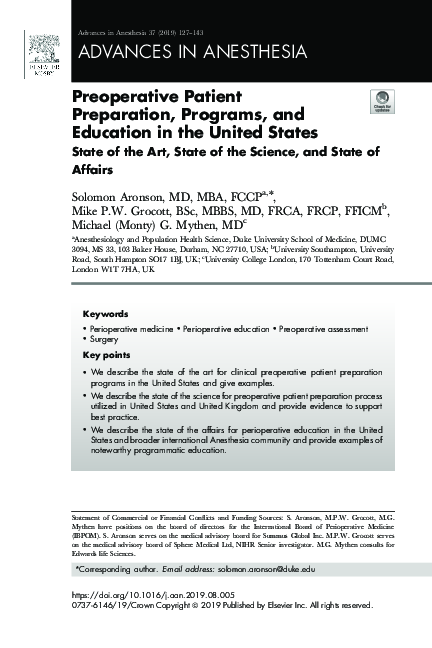 (PDF) Preoperative Patient Preparation, Programs, and Education in the ...