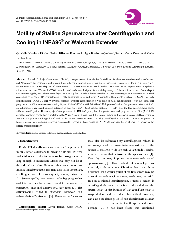 (PDF) Motility of Stallion Spermatozoa after Centrifugation and Cooling ...