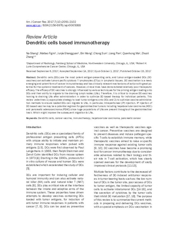 Pdf Dendritic Cells Based Immunotherapy