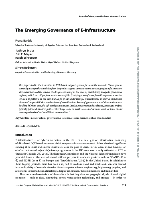 (PDF) The Emerging Governance of E-Infrastructure