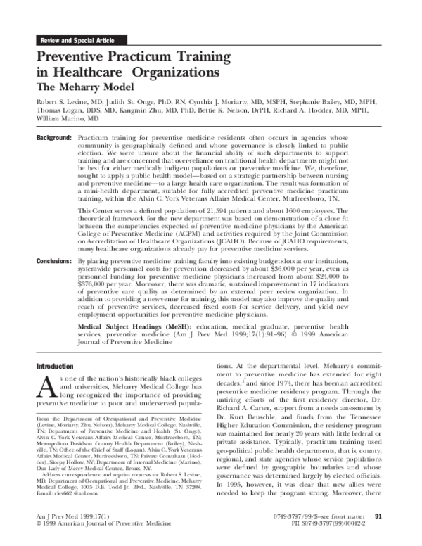 (PDF) Preventive practicum training in healthcare organizations The ...