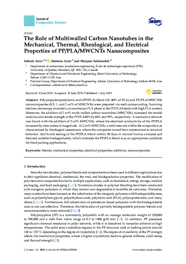 (PDF) The Role of Multiwalled Carbon Nanotubes in the Mechanical ...
