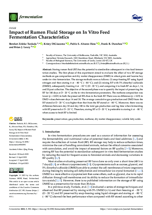 (PDF) Impact of Rumen Fluid Storage on In Vitro Feed Fermentation ...