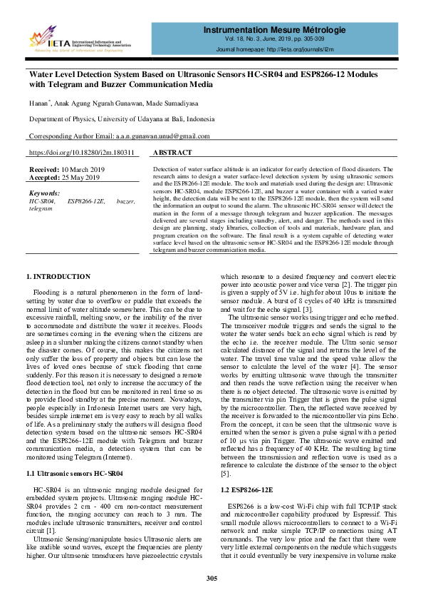 (PDF) Water Level Detection System Based on Ultrasonic Sensors HC-SR04 ...