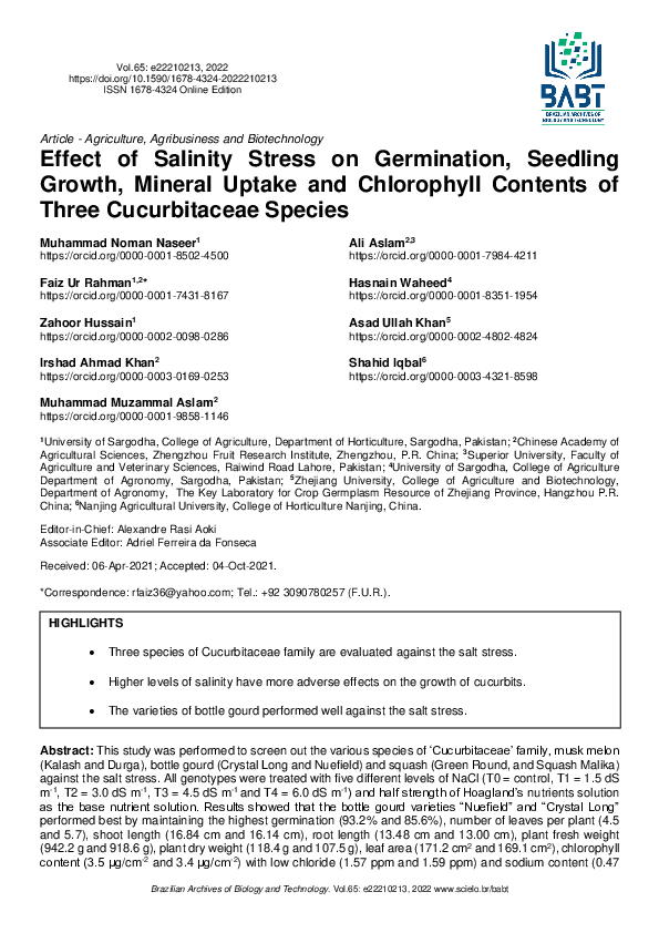 (PDF) Effect of Salinity Stress on Germination, Seedling Growth ...