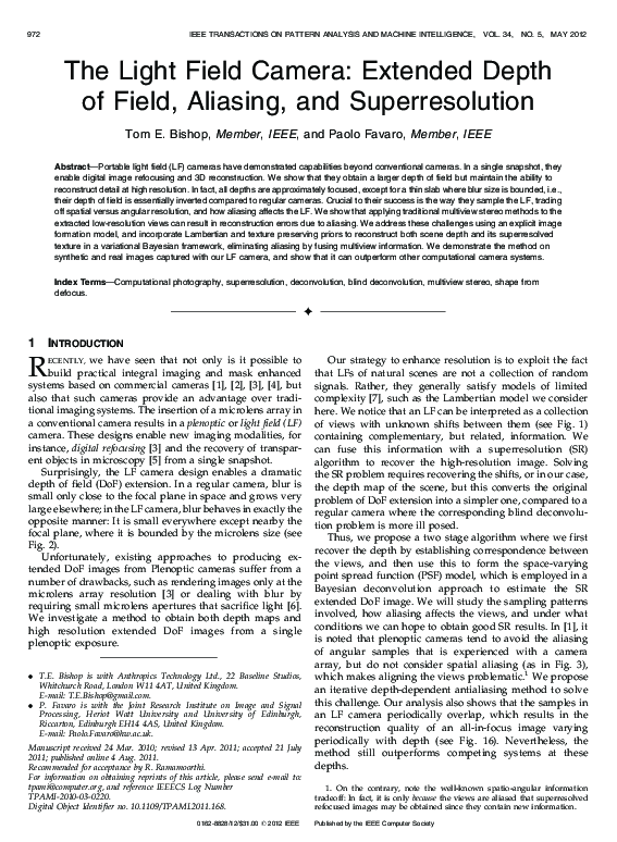 (PDF) The Light Field Camera: Extended Depth of Field, Aliasing, and ...