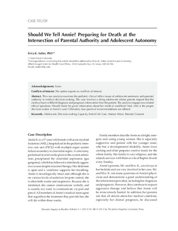 (PDF) Should we tell Annie? Preparing for death at the intersection of ...