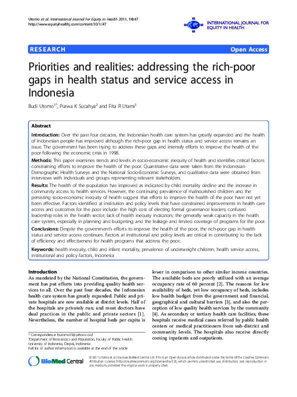 (PDF) Priorities and realities: addressing the rich-poor gaps in health ...