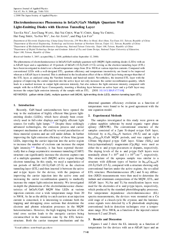 (PDF) Electroluminescence Phenomena in InGaN/GaN Multiple Quantum Well ...