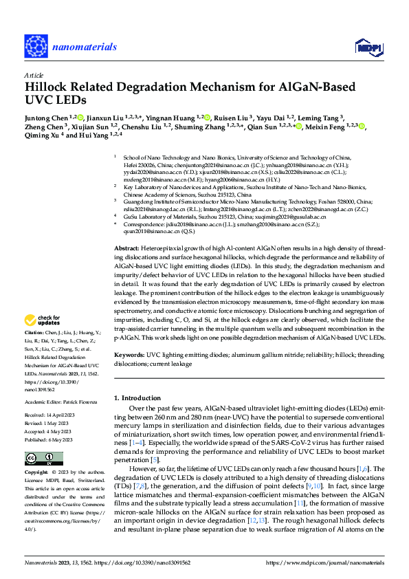 (PDF) Hillock Related Degradation Mechanism for AlGaN-Based UVC LEDs