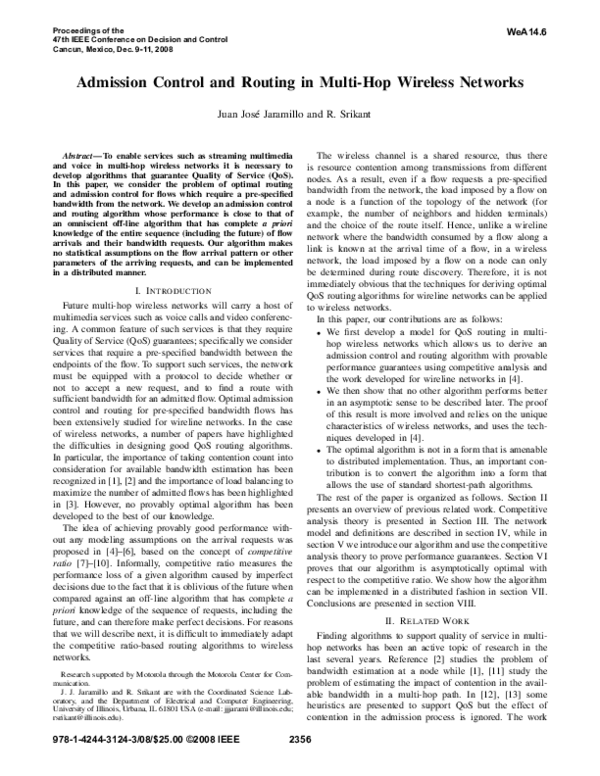(PDF) Admission control and routing in multi-hop wireless networks