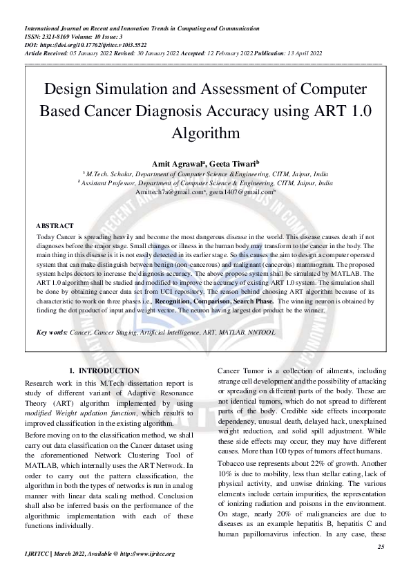 (PDF) Design Simulation and Assessment of Computer Based Cancer ...