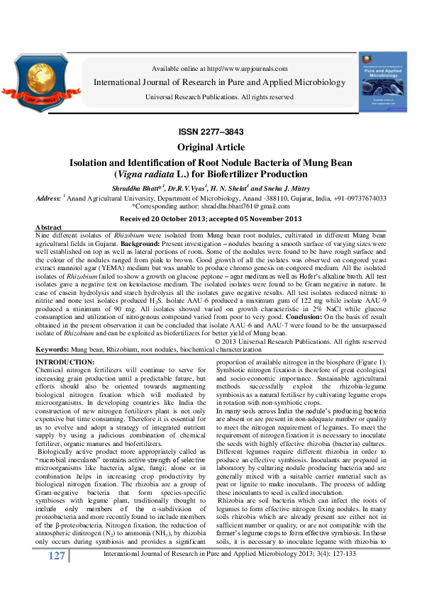(PDF) Isolation and Identification of Root Nodule Bacteria of Mung Bean ...