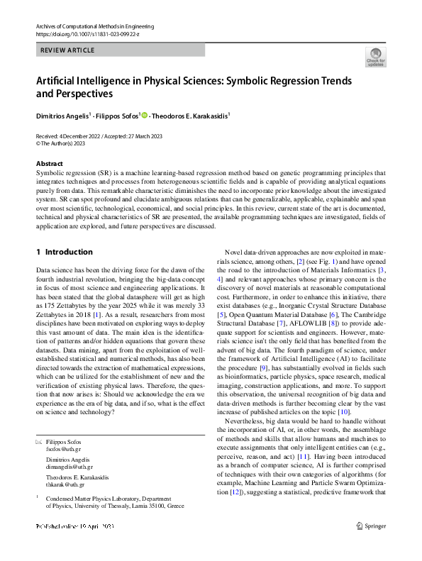 (PDF) Artificial Intelligence in Physical Sciences: Symbolic Regression ...