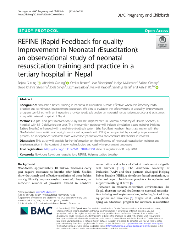 (PDF) REFINE (Rapid Feedback for quality Improvement in Neonatal ...
