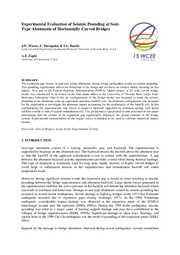 (PDF) A Methodology for the Experimental Evaluation of Seismic Pounding ...