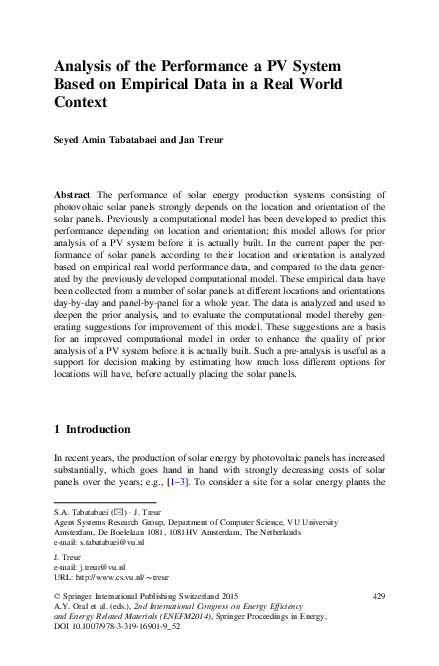 (PDF) Analysis of the Performance a PV System Based on Empirical Data ...