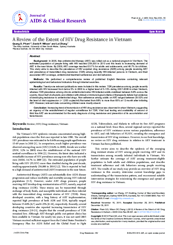 (PDF) A Review of the Extent of HIV Drug Resistance in Vietnam