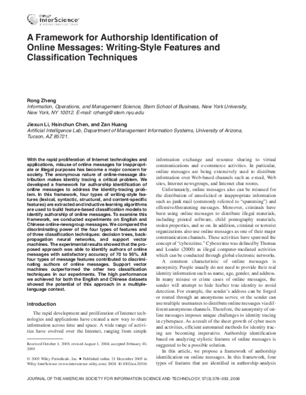 (PDF) A framework for authorship identification of online messages ...