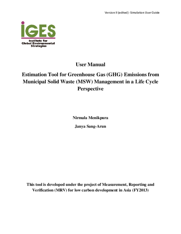 (PDF) Estimation Tool for Greenhouse Gas ( GHG ) Emissions from ...
