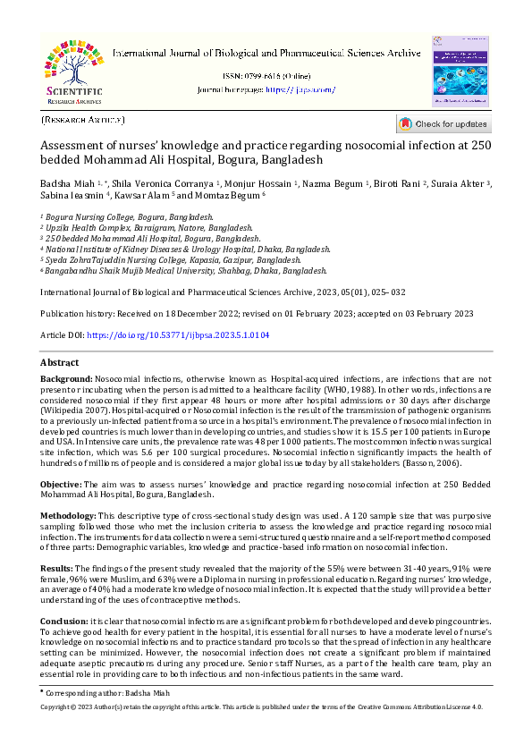 (PDF) Assessment of nurses’ knowledge and practice regarding nosocomial ...