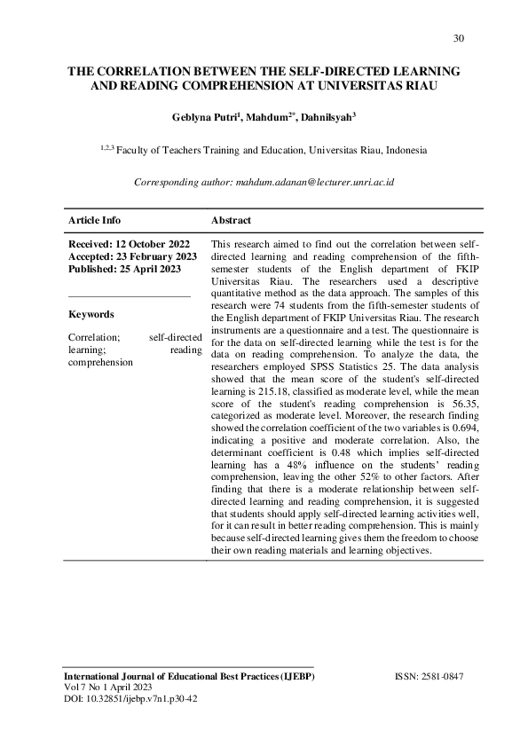 (PDF) The Correlation Between the Self-Directed Learning and Reading ...