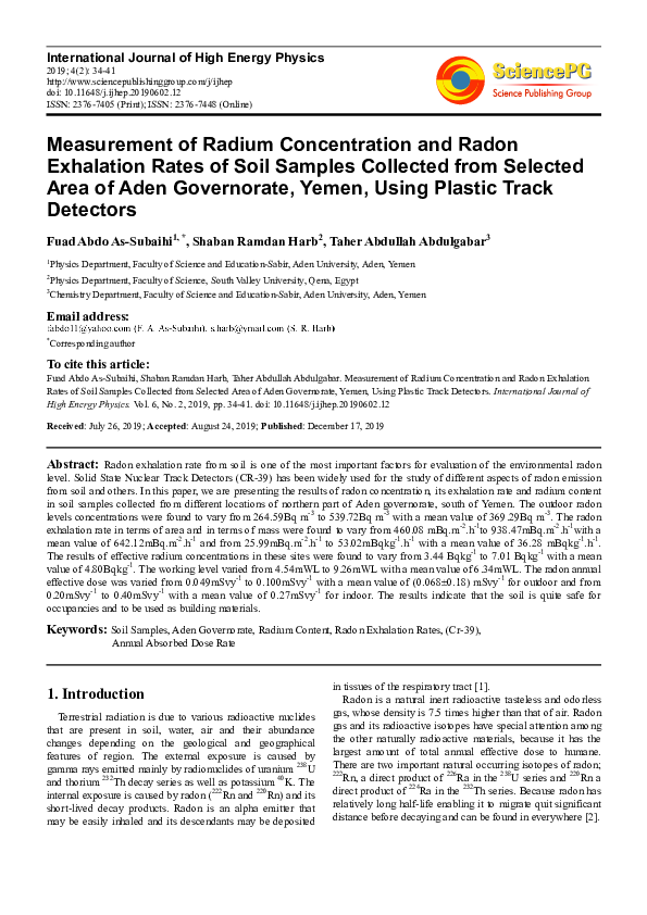 (PDF) Measurement of Radium Concentration and Radon Exhalation Rates of ...