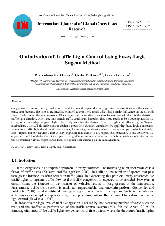 (PDF) Optimization of Traffic Light Control Using Fuzzy Logic Sugeno Method
