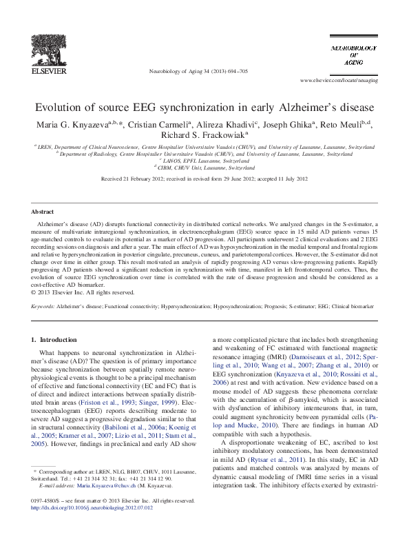 (PDF) Evolution of source EEG synchronization in early Alzheimer's disease