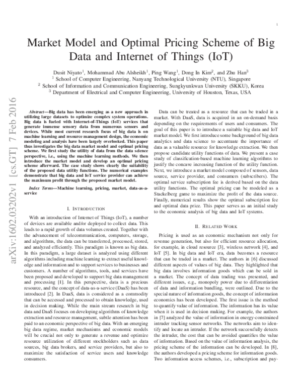 (PDF) Market model and optimal pricing scheme of big data and Internet ...