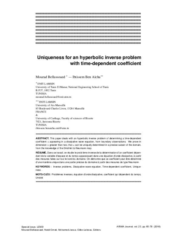 (PDF) Uniqueness for an Inverse Problem for a Dissipative Wave Equation ...