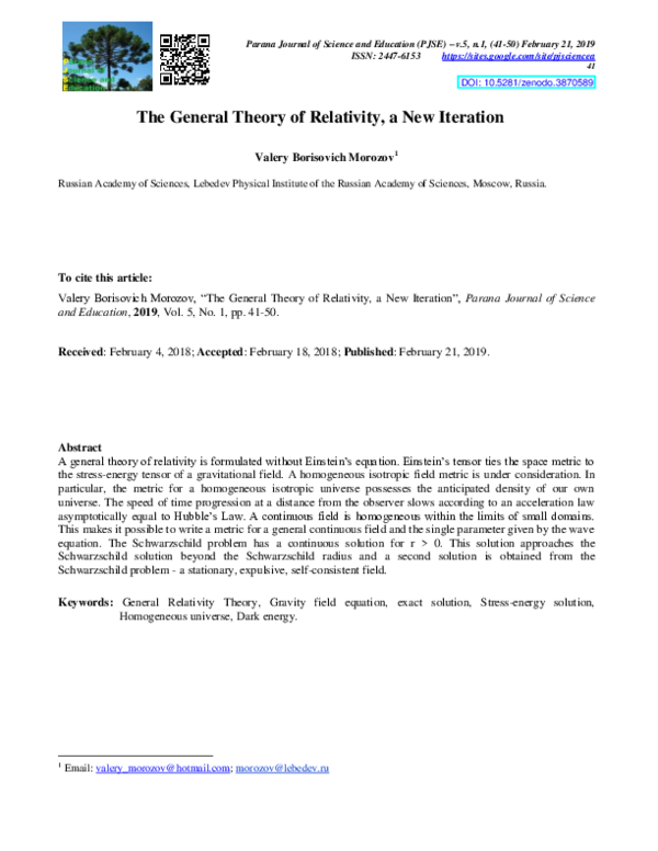 The General Theory of Relativity, a New Iteration