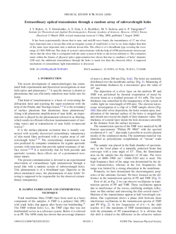 (PDF) Extraordinary optical transmission through a random array of ...