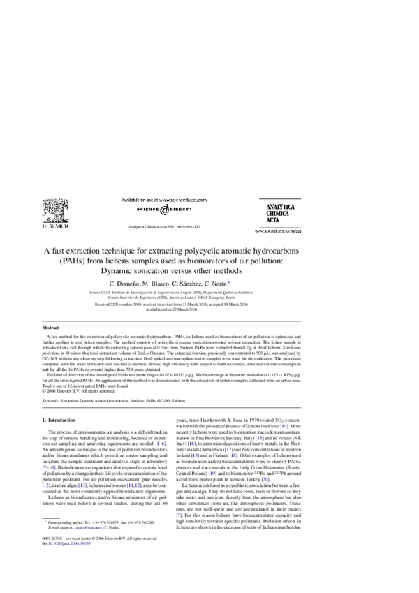 (PDF) A fast extraction technique for extracting polycyclic aromatic ...