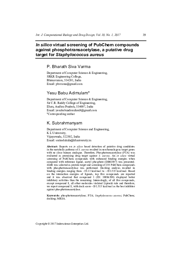 (PDF) In silico virtual screening of PubChem compounds against ...