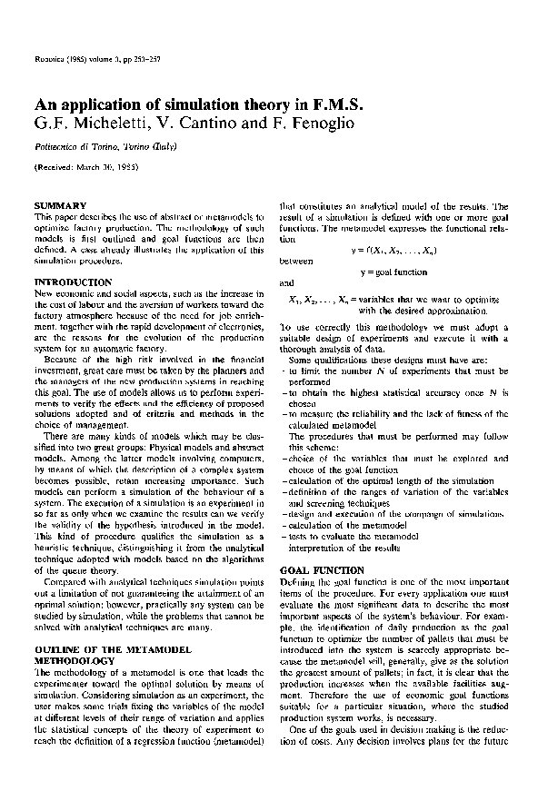 (PDF) An application of simulation theory in F.M.S