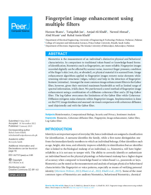 (PDF) Fingerprint image enhancement using multiple filters