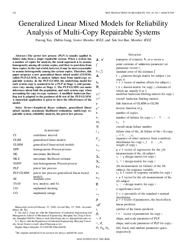 (PDF) Generalized Linear Mixed Models for Reliability Analysis of Multi ...