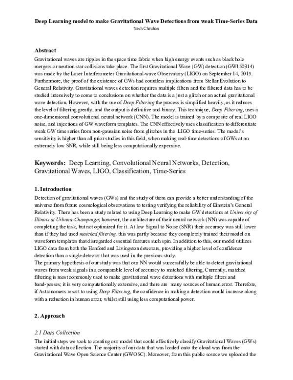 (PDF) Deep Learning model to make Gravitational Wave Detections from ...